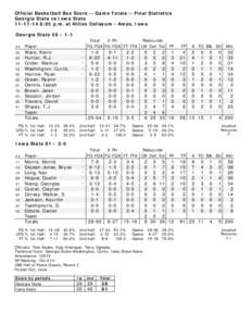 Official Basketball Box Score -- Game Totals -- Final Statistics Georgia State vs Iowa State[removed]:05 p.m. at Hilton Coliseum - Ames, Iowa Georgia State 58 • 1-1 ##