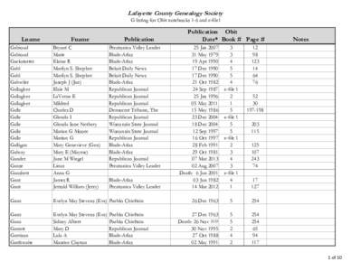 Lafayette County Genealogy Society G listing for Obit notebooks 1-6 and e-file1 Lname  Fname