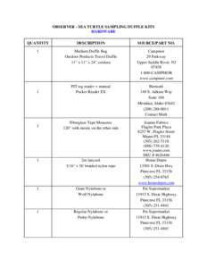 OBSERVER - SEA TURTLE SAMPLING DUFFLE KITS HARDWARE QUANTITY DESCRIPTION