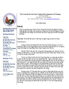 The Council for the Socio-Cultural Development of Champa P.O. Box[removed]Elk Grove, CA[removed]Tel: ([removed]; email: [removed] THƯ KIẾN NGHỊ Kính gửi: