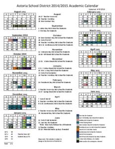 Astoria School District[removed]Academic Calendar  Adopted[removed]August 2014 S