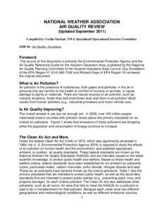 NATIONAL WEATHER ASSOCIATION AIR QUALITY REVIEW (Updated September[removed]Compiled by Cecilia Sinclair, NWA Specialized Operational Services Committee Link to: Air Quality Awareness