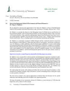 University of Vermont / Geography of the United States / Rubenstein School of Environment and Natural Resources / State University of New York College of Environmental Science and Forestry / Madison /  Wisconsin / Vermont / Chittenden County /  Vermont / Association of Public and Land-Grant Universities / New England Association of Schools and Colleges