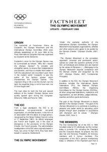 THE OLYMPIC MOVEMENT UPDATE – FEBRUARY 2008