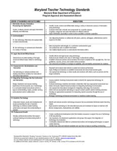 Maryland Teacher Technology Standards Maryland State Department of Education Program Approval and Assessment Branch SEVEN STANDARDS AND OUTCOMES I. Information Access, Evaluation, Processing and Application