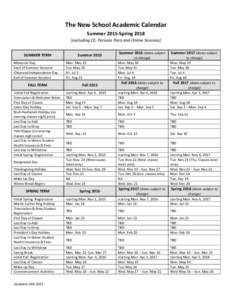 The New School Academic Calendar Summer 2015-Springexcluding CE, Parsons Paris and Online Sessions] Summerdates subject  Summerdates subject