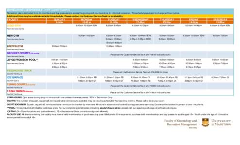 RECREATION USE SCHEDULE - FORT GARRY CAMPUS Recreation Use is dedicated time for members and day-pass users to access the gyms, pool, courts and ice for informal recreation. This schedule is subject to change without not
