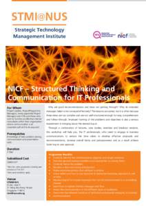 NICF – Structured Thinking and Communication for IT Professionals For Whom Project Leaders, Project/Programme Managers, newly appointed Project