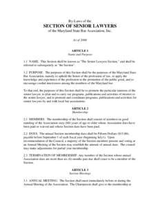 By-Laws of the  SECTION OF SENIOR LAWYERS of the Maryland State Bar Association, Inc. As of 2000