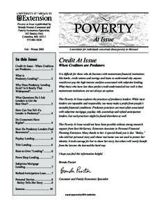 Poverty at Issue is published by Brenda Procter, Consumer and Family Economics Specialist, 162 Stanley Hall, Columbia, MO[removed]3820