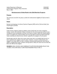 Child nutrition programs / School meal / Infant formula / Day care / Infant / Child care / Caregiver / Food and Nutrition Service / United States Department of Agriculture / Food and drink / Child and Adult Care Food Program