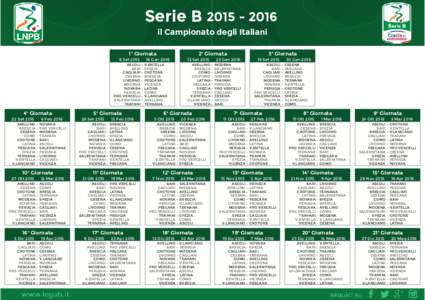 Serie Bil Campionato degli Italiani 1ª Giornata 6 Set 2015 ASCOLI BARI CAGLIARI CESENA LIVORNO MODENA NOVARA PERUGIA PRO VERCELLI SALERNITANA TRAPANI -