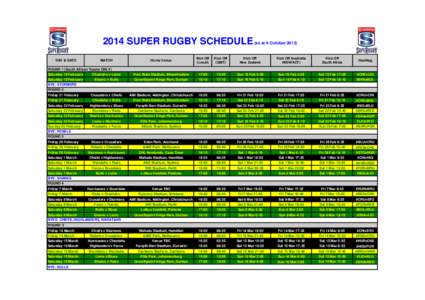 2014 SUPER RUGBY SCHEDULE (as at 6 October[removed]DAY & DATE