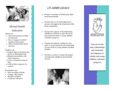 CT-AIMH GOALS Promote Awareness of infant/early childhood mental health. Mental Health Indicators Infants are: