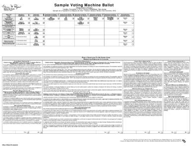 Sample Voting Machine Ballot Official General Election Tuesday, November 4, 2014, County of Middlesex, New Jersey Elaine M. Flynn County Clerk