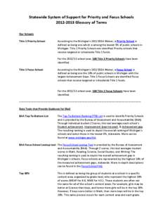 Statewide System of Support for Priority and Focus Schools[removed]Glossary of Terms Our Schools Title 1 Priority School  According to the Michigan’s 2012 ESEA Waiver, a Priority School is