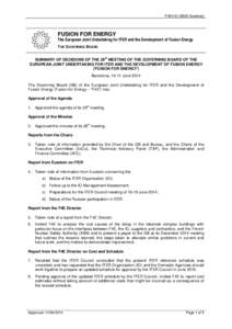 F4E(14)-GB29-Summary  FUSION FOR ENERGY The European Joint Undertaking for ITER and the Development of Fusion Energy THE GOVERNING BOARD