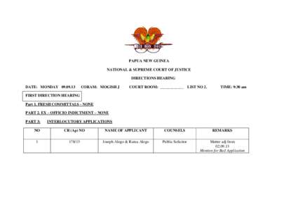 PAPUA NEW GUINEA NATIONAL & SUPREME COURT OF JUSTICE DIRECTIONS HEARING DATE: MONDAYCORAM: MOGISH J