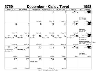 5759  December - Kislev/Tevet SUNDAY