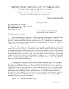 PROPERTY RIGHTS FOUNDATION OF AMERICA, INC. P.O. Box 75, Stony Creek, New York5748 FOUNDED 1994 The right to own private property is a fundamental American freedom that guarantees personal liberty and pr