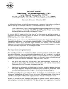 Statement from the International Civil Aviation Organization (ICAO) to the Fifteenth Session of the UNFCCC Subsidiary Body for Scientific and Technological Advice (SBSTA) (Marrakesh, 30 October - 6 November[removed]In 1998