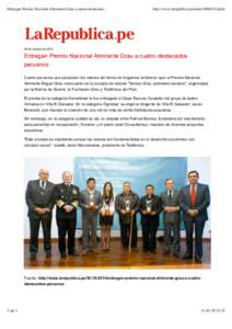 Entregan Premio Nacional Almirante Grau a cuatro destacado...  http://www.larepublica.pe/node[removed]print 30 de octubre de 2013