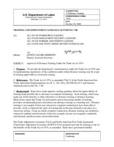 CLASSIFICATION  U.S. Department of Labor Employment and Training Administration Washington, D.C[removed]