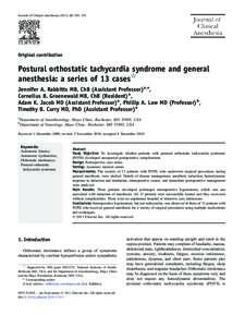 Hypotension / Anesthesia / Cardiac dysrhythmia / Postural orthostatic tachycardia syndrome / Syndromes / Dysautonomia / Orthostatic hypotension / Orthostatic intolerance / General anaesthesia / Medicine / Health / Circulatory system