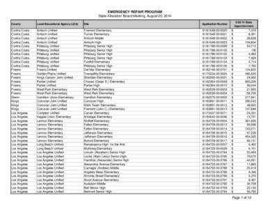 EMERGENCY REPAIR PROGRAM State Allocation Board Meeting, August 20, 2014 County Local Educational Agency (LEA)