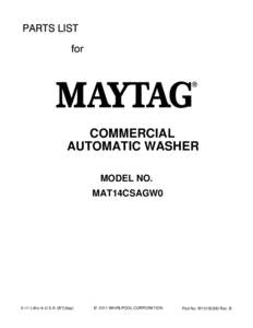 COMMERCIAL AUTOMATIC WASHER MODEL NO. MAT14CSAGW0  3−11 Litho In U.S.A. (BT)(bay)