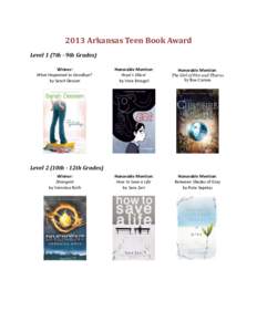 2013 Arkansas Teen Book Award Level 1 (7th - 9th Grades) Winner: What Happened to Goodbye? by Sarah Dessen