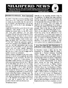 NHaHperd News Newsletter of the New hampshire associatioN for health, physical educatioN, recreatioN & daNce wiNter editioN february 2007