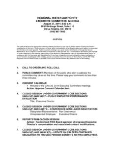 REGIONAL WATER AUTHORITY EXECUTIVE COMMITTEE AGENDA August 27, 2014; 8:30 a.m[removed]Birdcage Street, Suite 110 Citrus Heights, CA[removed]7692