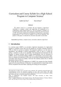 Curriculum and Course Syllabi for a High-School Program in Computer Science1 Judith Gal-Ezer2 David Harel3