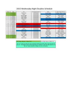 2015 Wednesday Night Doubles Schedule Week