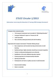 ETUCE CircularInformation concerning the Education & Training 2020 strategic framework European Union education policy 