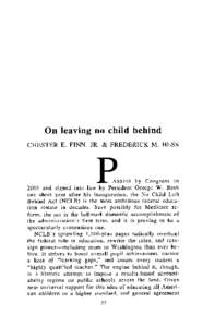 On leaving no child behind CHESTER E. FINN,  JR. & FREDERICK