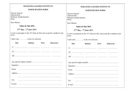 MAHATMA GANDHI INSTITUTE  MAHATMA GANDHI INSTITUTE PARTICIPATION FORM