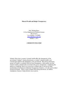 Mineral Wealth and Budget Transparency  Prof. Michael Ross UCLA Department of Political Science BoxLos Angeles, CA 90095