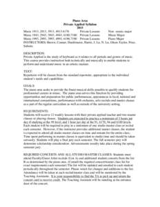 Piano Area Private Applied Syllabus 2015 Music 1913, 2913, 3913, Private Lessons Non –music major