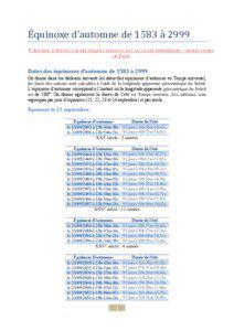 Équinoxe d’automne de 1583 à 2999 P. ROCHER, © INSTITUT DE MÉCANIQUE CÉLESTE ET DE CALCUL DES ÉPHÉMÉRIDES – OBSERVATOIRE DE PARIS
