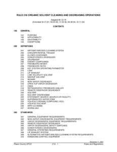 RULE 216 ORGANIC SOLVENT CLEANING AND DEGREASING OPERATIONS Adopted[removed]Amended[removed], [removed], [removed], [removed], [removed]CONTENTS 100