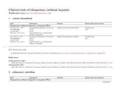 Clinical trials of idraparinux (without heparin) TrialResults-center www.trialresultscenter.org 1  venous thrombosis