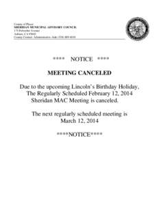 County of Placer SHERIDAN MUNICIPAL ADVISORY COUNCIL 175 Fulweiler Avenue Auburn, CA[removed]County Contact: Administrative Aide[removed]