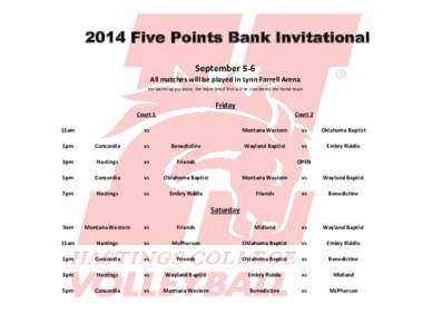 2014 Five Points Bank Invitational September 5-6 All matches will be played in Lynn Farrell Arena For warm-up purposes, the team listed first will be considered the home team  Friday