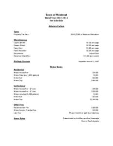 Town of Montreat Fiscal Year[removed]Fee Schedule Administration Taxes Property Tax Rate