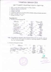 Lateral Entrlr Admission[removed]ssLC or equivalent certificate (proof of Date of birth) 2. Diploma Certificate and Mark list