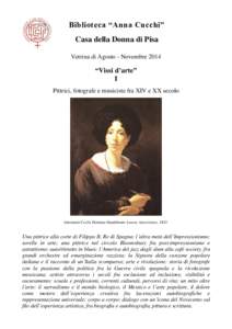 Biblioteca “Anna Cucchi” Casa della Donna di Pisa Vetrina di Agosto - Novembre 2014 “Vissi d’arte” I