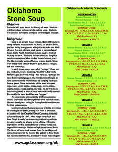 Oklahoma Stone Soup Objective  Students will learn about the history of soup. Students