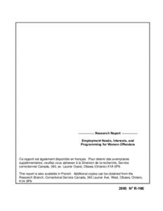 Employment-Related Experiences, Attitudes, and Interests of Federally Sentenced Women: Offender and Staff Perspectives